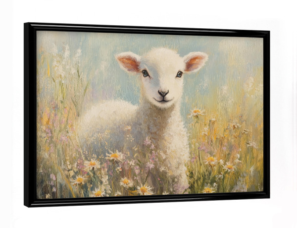 Poster mit schwarzem Rahmen "Baby-Lamm im Feld" artboxONE - Natur,Floral,Tiere