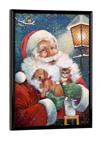 Poster mit schwarzem Rahmen "Santa's Special Delivery" artboxONE - Weihnachten - Weihnachtsmann,Weihnachten,Urlaub,Welpe,Kätzchen