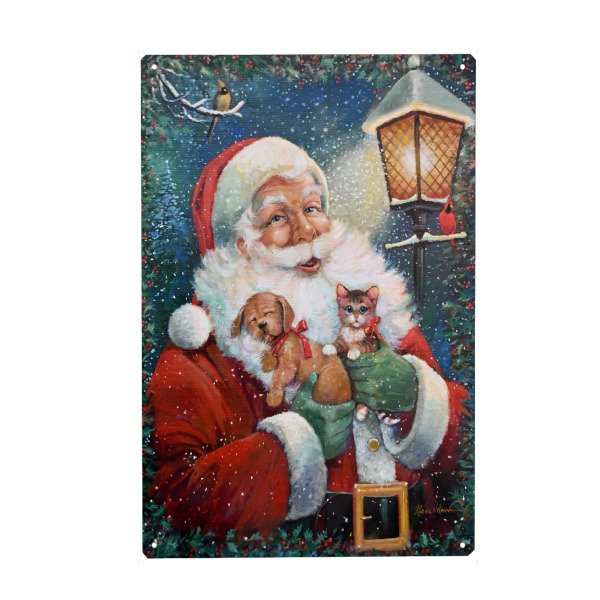 Holzbild "Santa's Special Delivery" artboxONE - Weihnachten - Weihnachtsmann,Weihnachten,Urlaub,Welpe,Kätzchen