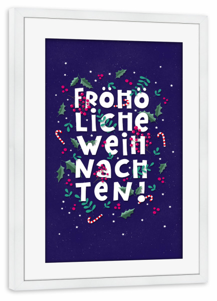 Poster mit Rahmen weiß "Fröhliche - Weihnachten" artboxONE - Typografie,Weihnachten