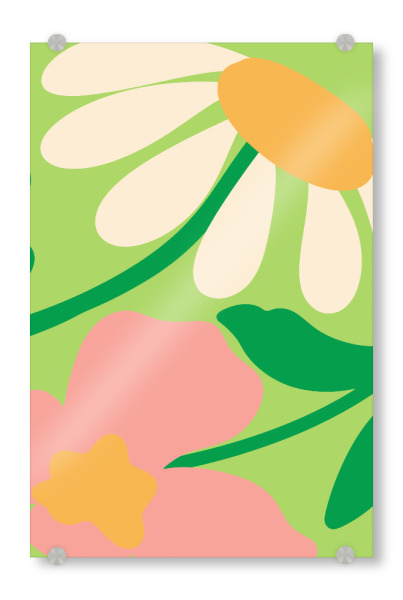 Acrylglasbild "Bold florals" artboxONE - Natur,Floral - Floral,Bright,Green,Pink,Cheerful,Playful,Bold,Simplified,Colorful,Nature