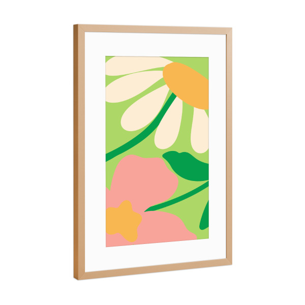 Poster mit Rahmen Kupfer "Bold florals" artboxONE - Natur,Floral - Floral,Bright,Green,Pink,Cheerful,Playful,Bold,Simplified,Colorful,Nature