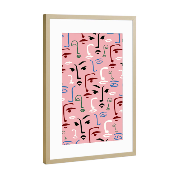 Poster mit Rahmen Gold "Monochrome Gesichter" artboxONE - Abstrakt