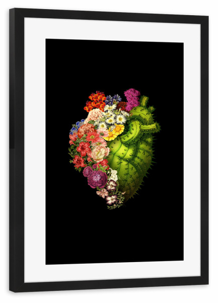 Poster mit Rahmen schwarz "Heilendes Herz" artboxONE - Floral