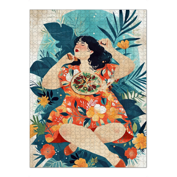 Puzzle Ravensburger "Pizzazeit" artboxONE - Essen & Trinken,Menschen - Frau,Dame,Essen,Pizza,Essen,Entspannen - Bild frau