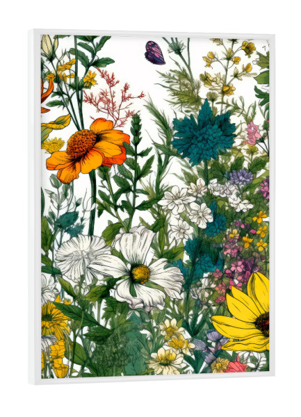 Poster mit weißem Rahmen "Wiese voller Blumen AD" artboxONE - Natur,Floral - Wiese,Natur,Blumen,Blumen,Botanische,Blätter,Blatt,Blumen,Kräuter