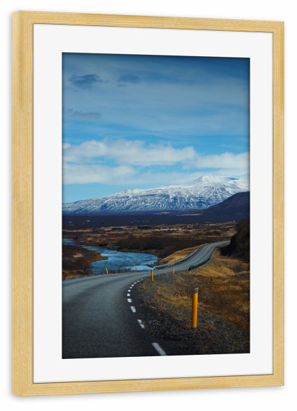 Poster mit Rahmen kiefer "Straße & schneebedeckte Berge" artboxONE - Natur,Reise,Reise / Länder