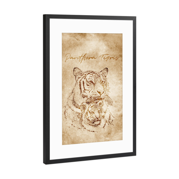 Poster mit Rahmen Schwarz (Metallic) "Tiger vintage" artboxONE - Reise,Tiere,Reise / Asien,Reise / Länder