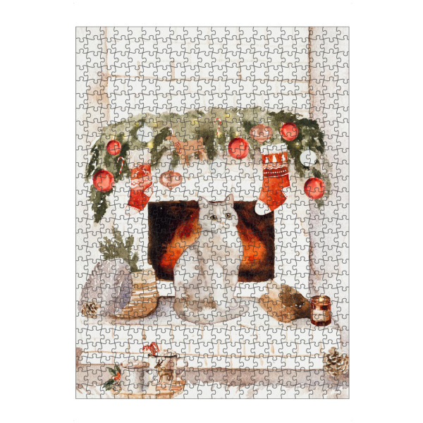 Puzzle Ravensburger "Cozy Cottage Xmas Cat" artboxONE - Für Kinder,Tiere,Weihnachten,Für Mama,Für Papa