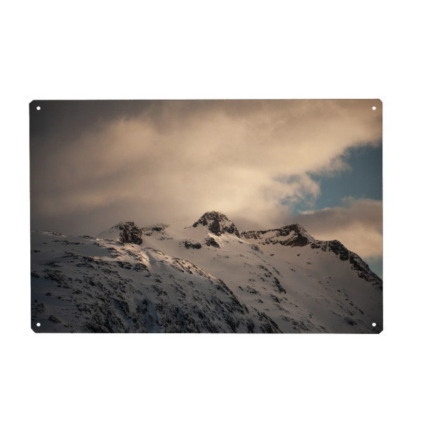 Holzbild "The Mountains" artboxONE - Natur - Berge,Berglandschaft,Gebirge,Schnee,Winter,Norwegen,Skandinavien,Felsen,Wolken