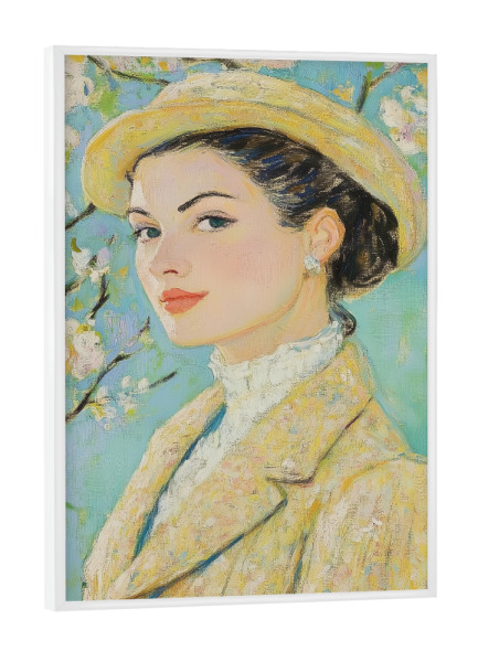Poster mit weißem Rahmen "Frau in gelber Jacke" artboxONE - Natur,Floral,Abstrakt,Fashion - Jacke,Frau in jacke,Mädchen,Mode,Frauenporträt,Porträt