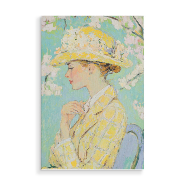 Holzbild "Frau in gelber Tweedjacke" artboxONE - Floral,Abstrakt,Menschen,Fashion,Städte / Tokio