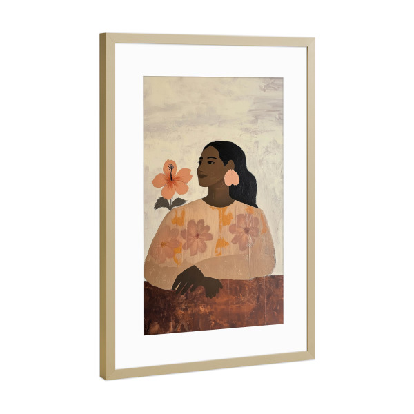 Poster mit Rahmen Gold "Wahine mit Hibiskus" artboxONE - Menschen