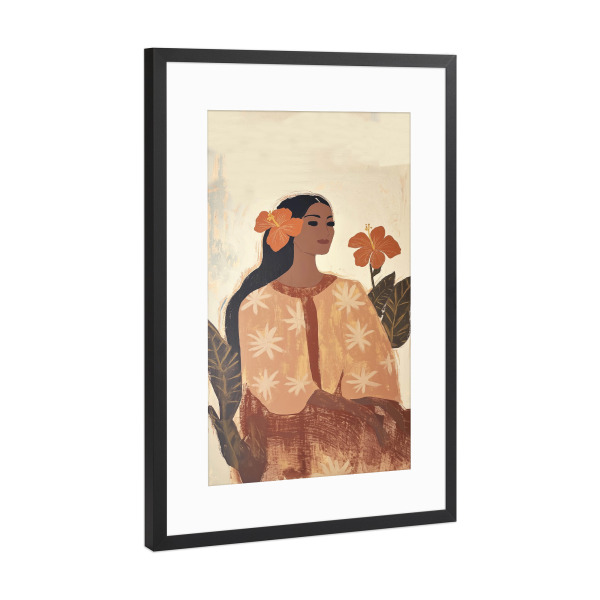 Poster mit Rahmen Schwarz (Metallic) "Wahine Tropical" artboxONE - Menschen - Illustration,Painting,Female,Woman,Form,Figure,Tropical,Island,Hibiscus