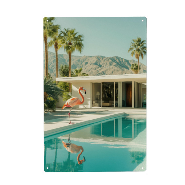 Metall Poster "Flamingo am Pool Art" artboxONE - Tiere,Architektur,Reise / Länder