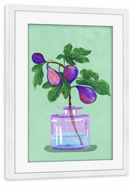 Poster mit Rahmen weiß "Feigenzweig in Vase" artboxONE - Natur,Floral,Für Mama,Essen & Trinken / Obst & Gemüse