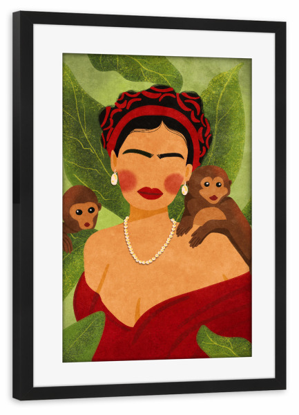 Poster mit Rahmen schwarz "Frida mit Affen" artboxONE - Floral,Abstrakt,Menschen,Fashion,Für Mama