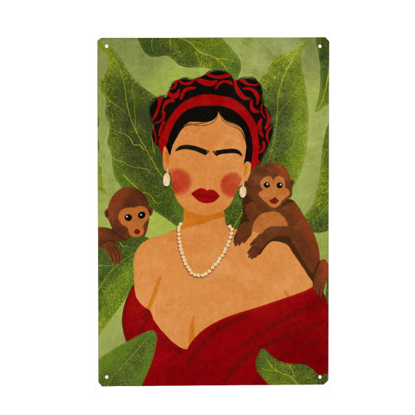 Holzbild "Frida mit Affen" artboxONE - Floral,Abstrakt,Menschen,Fashion,Für Mama