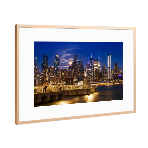 Poster mit Rahmen Kupfer "Manhattan Skyline mit Vollmond" artboxONE - Städte / New York,Reise,Architektur