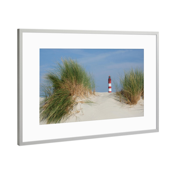 Poster mit Rahmen Silber "Leuchtturm Insel Amrum" artboxONE - Natur,Reise,Architektur - Leuchtturm,Insel amrum,Strand