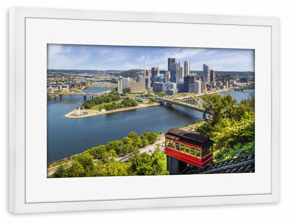Poster mit Rahmen weiß "Pittsburgh mit Duquesne Incline" artboxONE - Städte,Reise,Architektur,Städte / Weitere