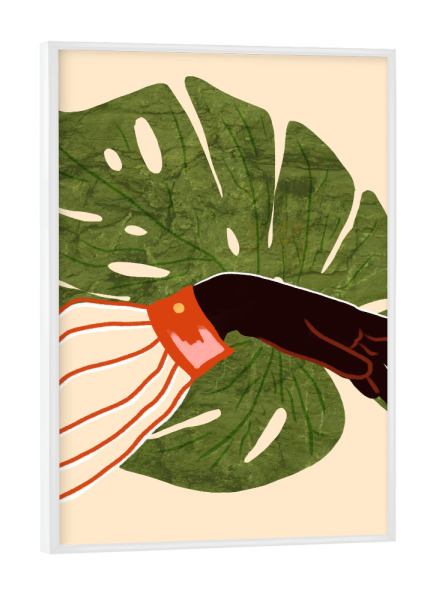 Poster mit weißem Rahmen "Grüne Leinwand, roter Akzent" artboxONE - Floral,Abstrakt