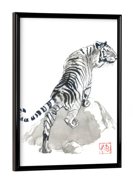 Poster mit schwarzem Rahmen "Tiger auf den Felsen" artboxONE - Tiere,Schwarzweiß - Tiger,Rock,Sumie,Japan