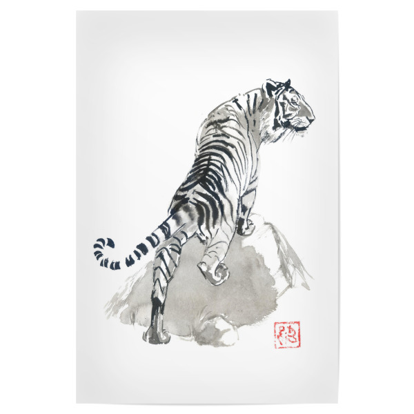 Poster "Tiger auf den Felsen" artboxONE - Tiere,Schwarzweiß - Tiger,Rock,Sumie,Japan