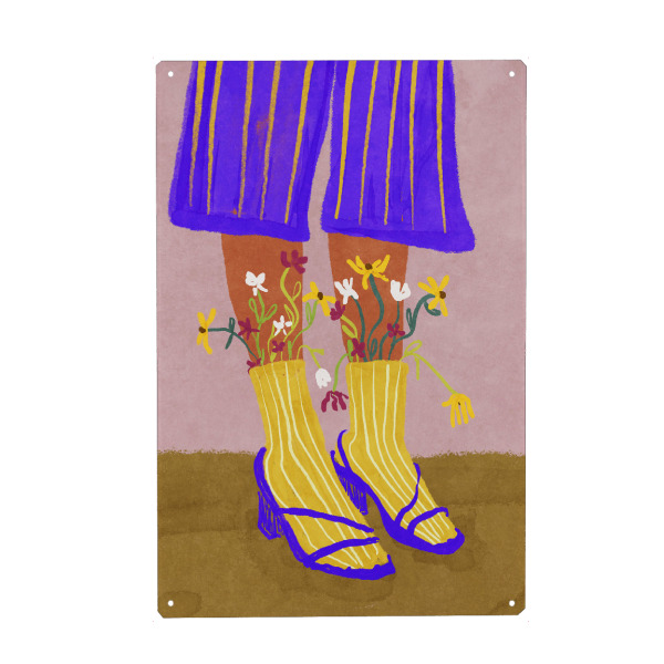 Metall Poster "Modische Socken mit Blumen" artboxONE - Floral,Abstrakt,Fashion,Für Mama,Lustig