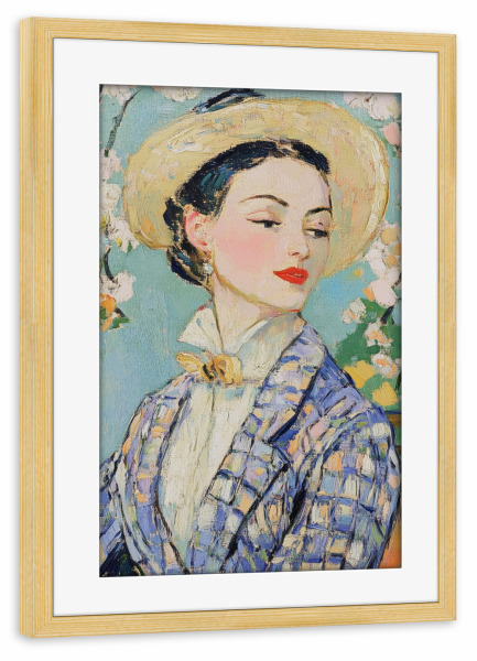 Poster mit Rahmen kiefer "Frau trägt Tweedjacke" artboxONE - Natur,Floral,Abstrakt,Menschen,Fashion - Frau,Frauenporträt,Mode,Jacke,Tweedjacke