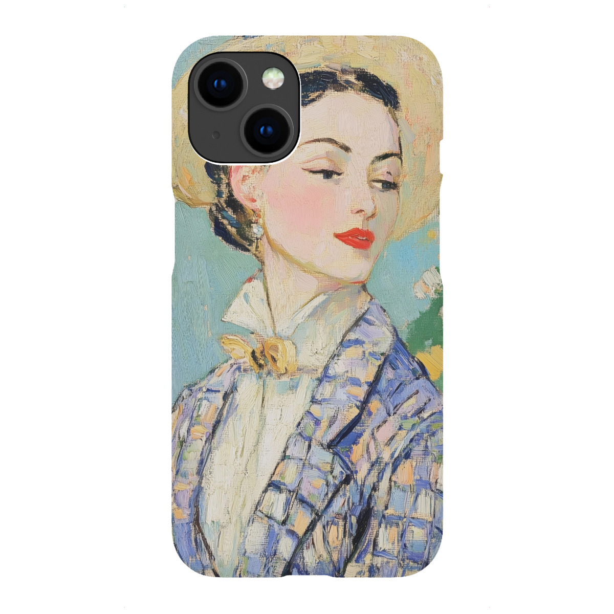 iPhone "Frau trägt Tweedjacke" Premium-Case Handyhülle artboxONE