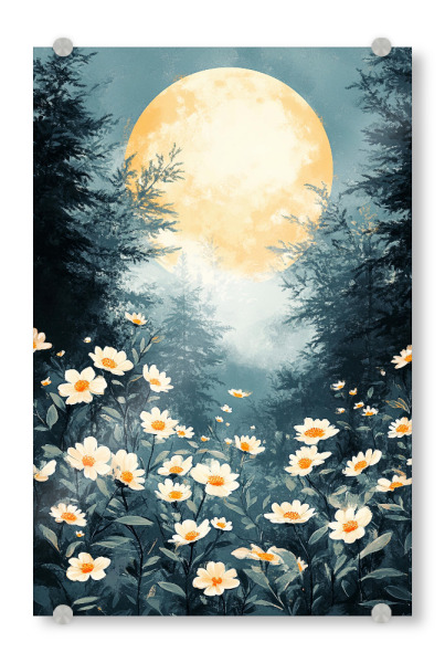 Acrylglasbild "Blumen Wald Nacht Moon (matart)" artboxONE - Natur,Floral - Blumen,Wald,Nacht,Mond,Wiese,Natur,Modern,Kunst