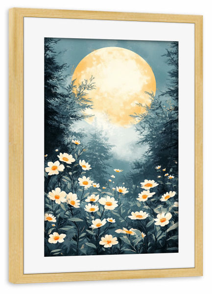 Poster mit Rahmen kiefer "Blumen Wald Nacht Moon (matart)" artboxONE - Natur,Floral - Blumen,Wald,Nacht,Mond,Wiese,Natur,Modern,Kunst