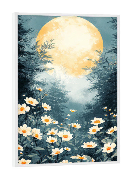 Poster mit weißem Rahmen "Blumen Wald Nacht Moon (matart)" artboxONE - Natur,Floral - Blumen,Wald,Nacht,Mond,Wiese,Natur,Modern,Kunst