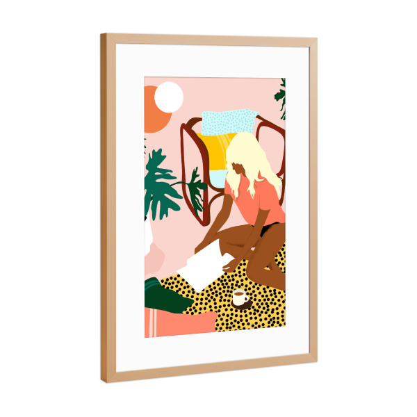 Poster mit Rahmen Kupfer "Schicke Leseecke" artboxONE - Menschen