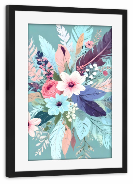 Poster mit Rahmen schwarz "Puderblaue Blüte" artboxONE - Floral