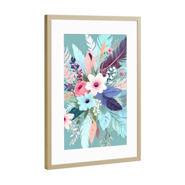 Poster mit Rahmen Gold "Puderblaue Blüte" artboxONE - Floral