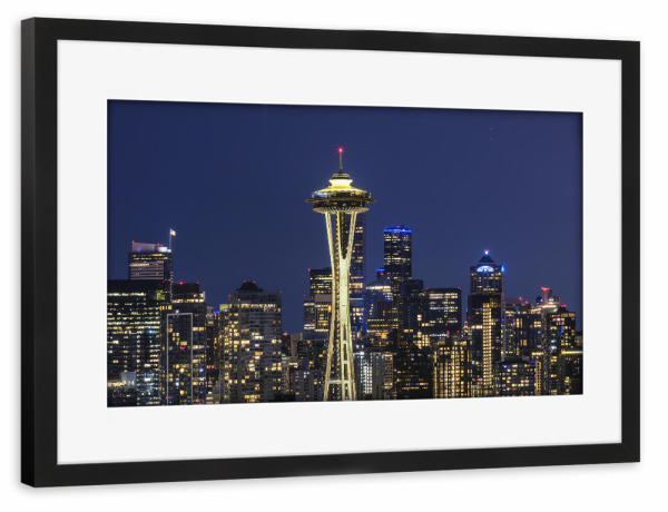 Poster mit Rahmen schwarz "Skyline von Seattle am Abend" artboxONE - Städte,Reise,Architektur,Städte / Weitere