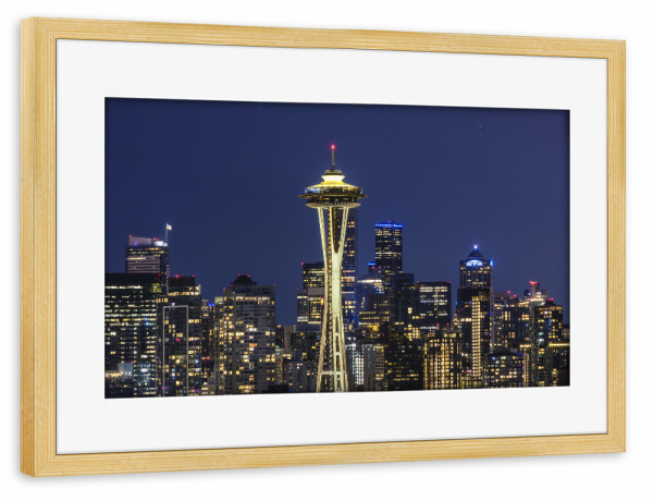 Poster mit Rahmen kiefer "Skyline von Seattle am Abend" artboxONE - Städte,Reise,Architektur,Städte / Weitere