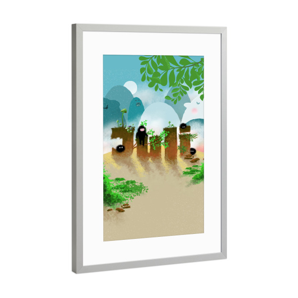 Poster mit Rahmen Silber "Flauschige Kreaturen im Juli" artboxONE - Floral,Für Kinder,Fiktion
