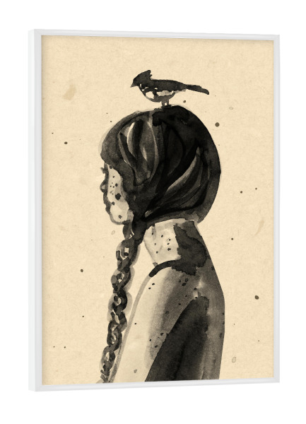 Poster mit weißem Rahmen "Mädchen mit Vogel" artboxONE - Abstrakt,Menschen,Fashion,Für Mama