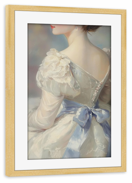 Poster mit Rahmen kiefer "Dame im weißen Kleid" artboxONE - Abstrakt,Menschen,Fashion - Weißes kleid,Viktorianisch,ölgemälde,Weiblich,Feminin