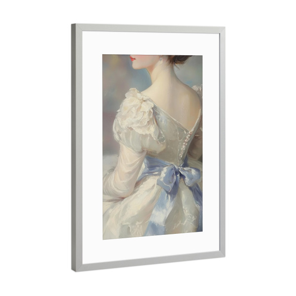 Poster mit Rahmen Silber "Dame im weißen Kleid" artboxONE - Abstrakt,Menschen,Fashion - Weißes kleid,Viktorianisch,ölgemälde,Weiblich,Feminin