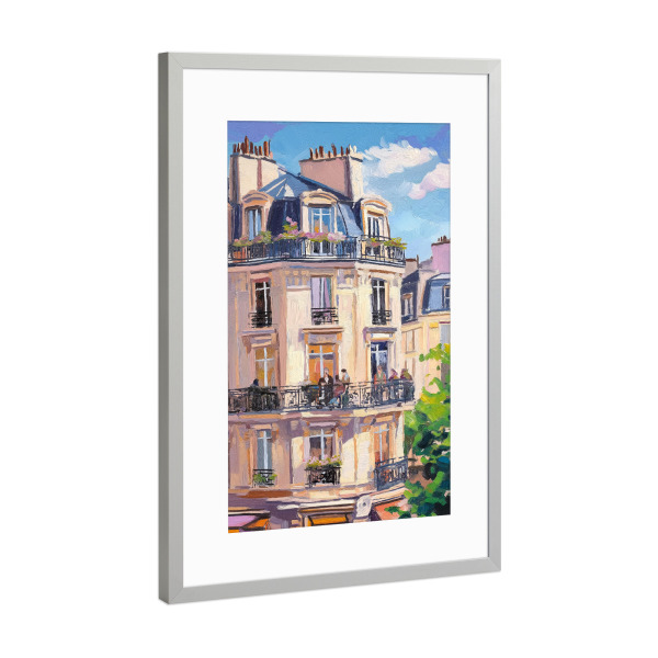 Poster mit Rahmen Silber "Paris im blauen Himmel" artboxONE - Reise,Essen & Trinken,Abstrakt,Städte / Paris,Fashion
