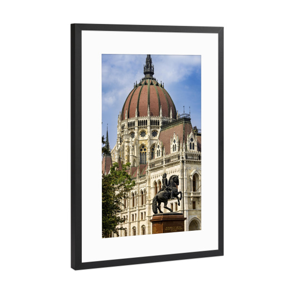 Poster mit Rahmen Schwarz (Metallic) "Die Kuppel vom Parlament" artboxONE - Architektur - Budapest,Ungarn,Parlament,Donau,Blaue donau