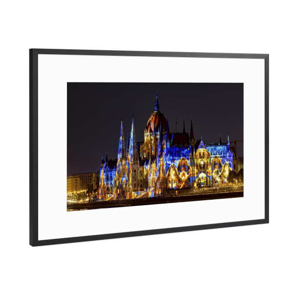 Poster mit Rahmen Schwarz (Metallic) "Ungarische Parlament" artboxONE - Architektur - Budapest,Ungarn,Parlament,Donau,Blaue donau