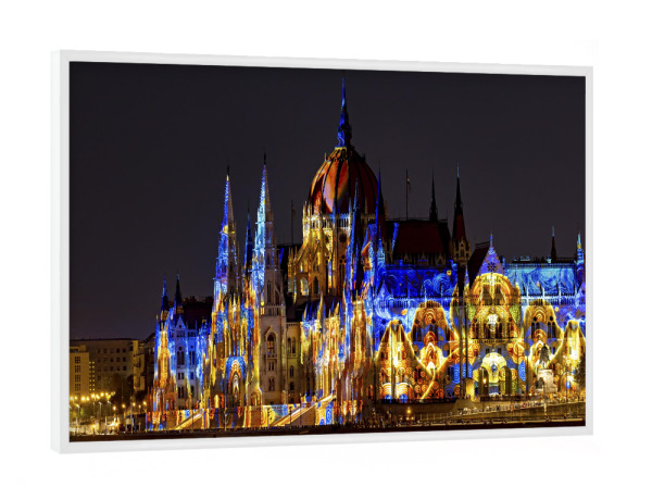 Poster mit weißem Rahmen "Ungarische Parlament" artboxONE - Architektur - Budapest,Ungarn,Parlament,Donau,Blaue donau