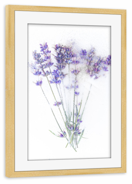 Poster mit Rahmen kiefer "Lavendel in Eis" artboxONE - Floral - Lavendel,Blumen,Eis,Natur,Kalt,Weiß,Fotografie,Kunst