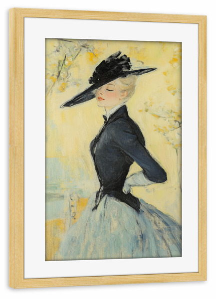 Poster mit Rahmen kiefer "Frauenporträt mit schwarzem Hut" artboxONE - Abstrakt,Menschen,Fashion