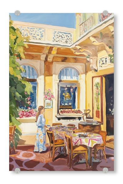 Acrylglasbild "Café in Indien" artboxONE - Reise,Essen & Trinken,Abstrakt,Reise / Asien - Café,Indien,Architektur,Reisen,Frühstück,Nachmittagstee